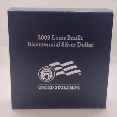 2009 U. S. Mint Louis Braille Bicentennial Silver Dollar Proof Coin (#111)