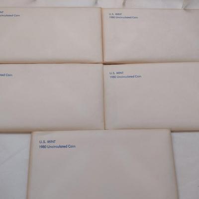 Set of Five 1980 U. S. Mint Uncirculated Coin Sets (#153)