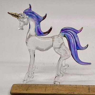 Art Glass Figurine Blown-glass Unicorn purple mane and gold horn