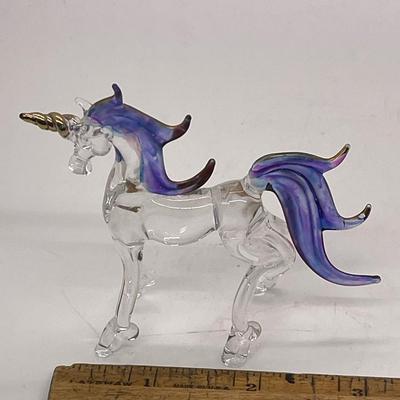 Art Glass Figurine Blown-glass Unicorn purple mane and gold horn