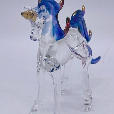 Art Glass Figurine Blown-glass Unicorn purple mane and gold horn