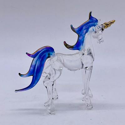 Art Glass Figurine Blown-glass Unicorn purple mane and gold horn
