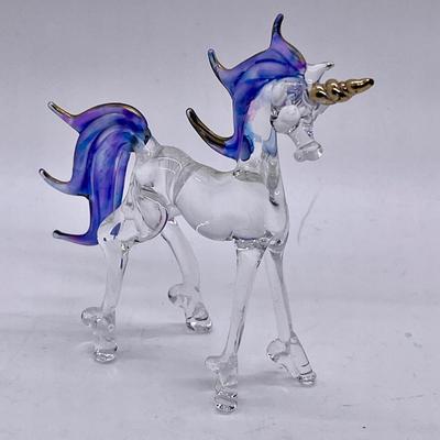 Art Glass Figurine Blown-glass Unicorn purple mane and gold horn