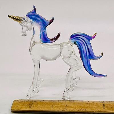 Art Glass Figurine Blown-glass Unicorn purple mane and gold horn