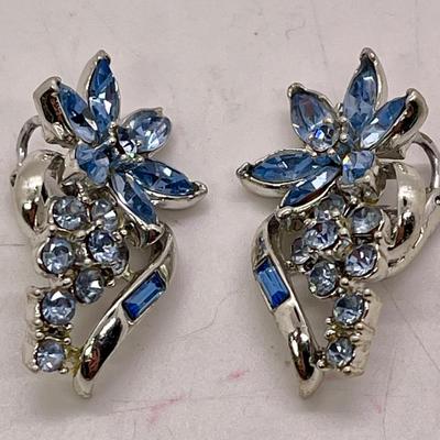 Icy Blue Rhinestone Clip-on Earrings