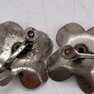 four Leaf clover Earrings Silver & turquoise unmarked