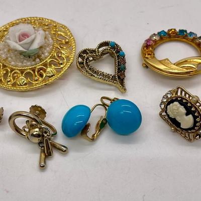 Costume Jewelry Lot - pins/brooches and earrings