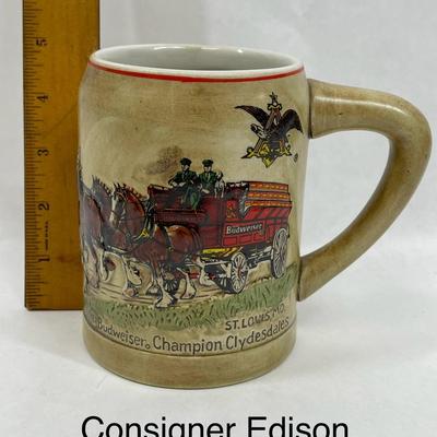 Vintage 80's Budweiser Champion Clydesdales Holiday Stein Rare