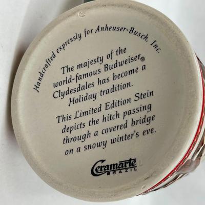 Budweiser Beer Stein Holiday Christmas Clydesdale Horses 1984 Collector's