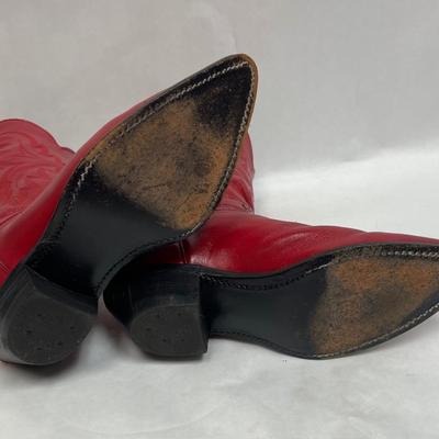 Justin Women's Red Leather Cowboy Boots, Size 8 1/2B