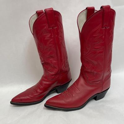 Justin Women's Red Leather Cowboy Boots, Size 8 1/2B