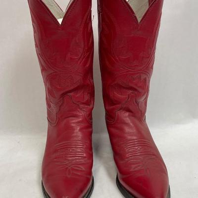 Justin Women's Red Leather Cowboy Boots, Size 8 1/2B