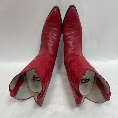 Justin Women's Red Leather Cowboy Boots, Size 8 1/2B