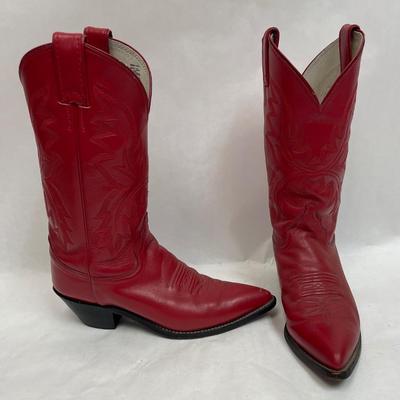 Justin Women's Red Leather Cowboy Boots, Size 8 1/2B
