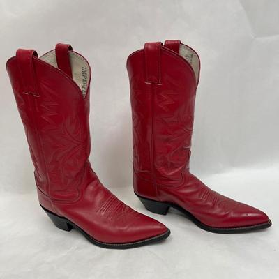 Justin Women's Red Leather Cowboy Boots, Size 8 1/2B