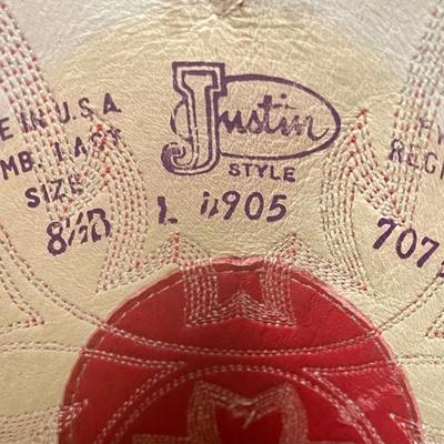 Justin Women's Red Leather Cowboy Boots, Size 8 1/2B