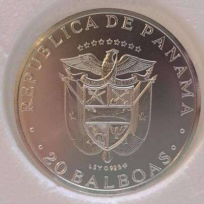 1972 Panama 20 Balboas 2000 Grain Sterling Silver .925 Coin Franklin Mint (#193)