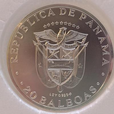 1972 Panama 20 Balboas 2000 Grain Sterling Silver .925 Coin Franklin Mint (#194)