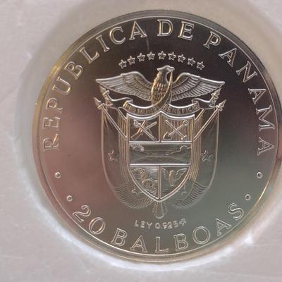 1972 Panama 20 Balboas 2000 Grain Sterling Silver .925 Coin Franklin Mint (#196)