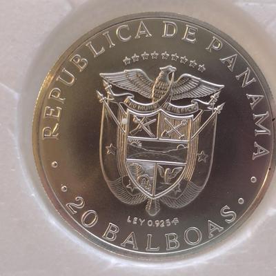 1972 Panama 20 Balboas 2000 Grain Sterling Silver .925 Coin Franklin Mint (#197)