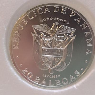 1972 Panama 20 Balboas 2000 Grain Sterling Silver .925 Coin Franklin Mint (#198)