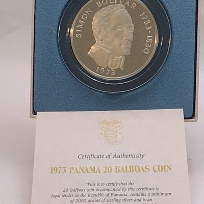 1973 Panama 20 Balboas 2000 Grain Sterling Silver .925 Coin Franklin Mint (#205)