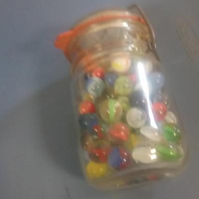 LOT 128 OLD JAR OF MARBLES