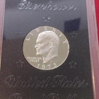 Set of Two 1973 U. S. Mint Eisenhower Proof Coin Brown Box (#232)