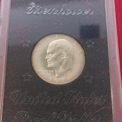 1974 U. S. Mint Eisenhower Proof Coin Brown Box (#235)