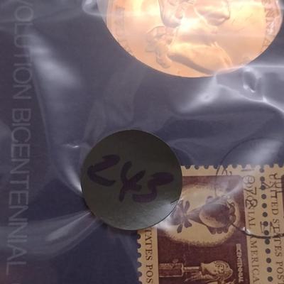 1972 U. S. Mint American Revolution Bicentennial Commemorative Medal and First Issue Stamp (#242)