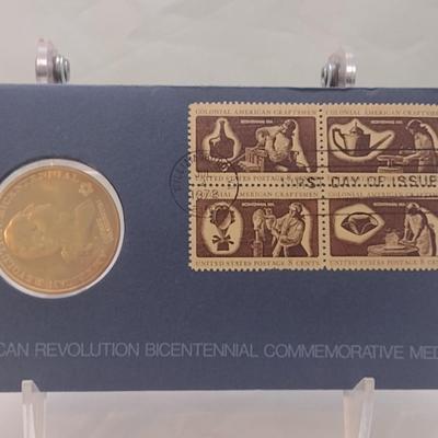 1972 U. S. Mint American Revolution Bicentennial Commemorative Medal and First Issue Stamp (#242)