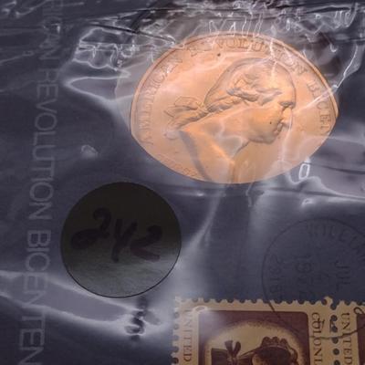 1972 U. S. Mint American Revolution Bicentennial Commemorative Medal and First Issue Stamp (#242)