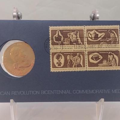 1972 U. S. Mint American Revolution Bicentennial Commemorative Medal and First Issue Stamp (#244)