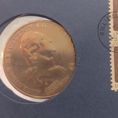 1972 U. S. Mint American Revolution Bicentennial Commemorative Medal and First Issue Stamp (#244)