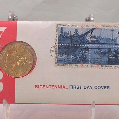 1973 U. S. Mint American Revolution Bicentennial Commemorative Medal and First Issue Stamp (#249)