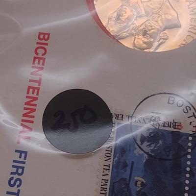 1973 U. S. Mint American Revolution Bicentennial Commemorative Medal and First Issue Stamp (#250)