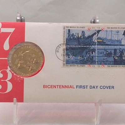 1973 U. S. Mint American Revolution Bicentennial Commemorative Medal and First Issue Stamp (#250)