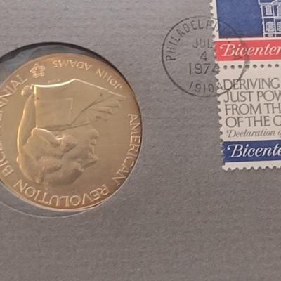 1974 U. S. Mint American Revolution Bicentennial Commemorative Medal and First Issue Stamp (#252)