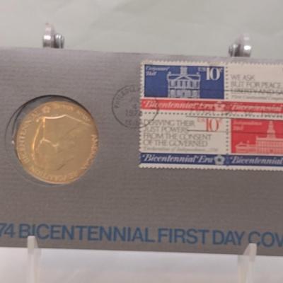 1974 U. S. Mint American Revolution Bicentennial Commemorative Medal and First Issue Stamp (#252)