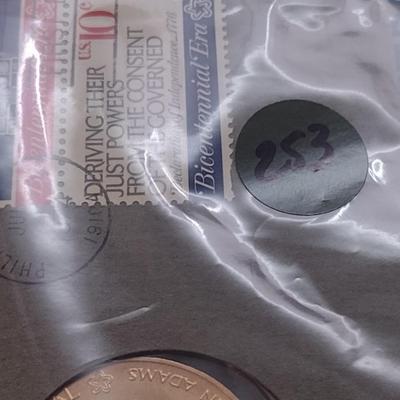 1974 U. S. Mint American Revolution Bicentennial Commemorative Medal and First Issue Stamp (#253)