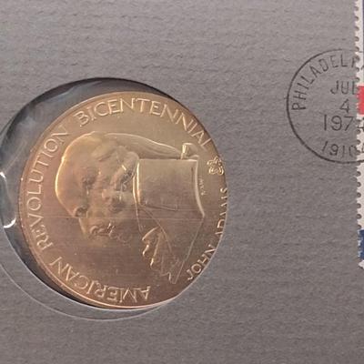 1974 U. S. Mint American Revolution Bicentennial Commemorative Medal and First Issue Stamp (#253)