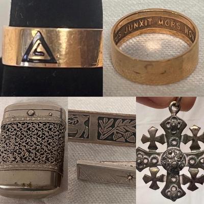 10K 'Virtus Junxit Mors Non Separabit' Masonic Ring and More w/ Sterling (BBC-DZ)