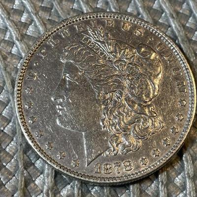 1878-P 7-TF EXTRA FINE CONDITION/POLISHED MORGAN SILVER DOLLAR (COIN #5) AS PICTURED.