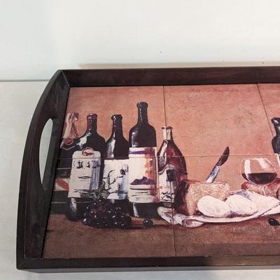 Vintage Pattern Wine Tray Wooden Tiled Serving Tray