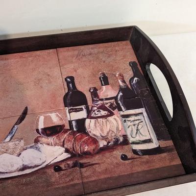 Vintage Pattern Wine Tray Wooden Tiled Serving Tray