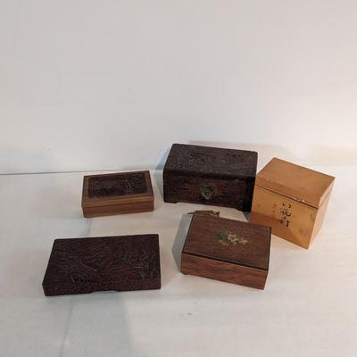 Variety Of Wooden Boxes Vintage Made In Switzerland Swiss Music Box Playing Cards Box & Jewelry Box