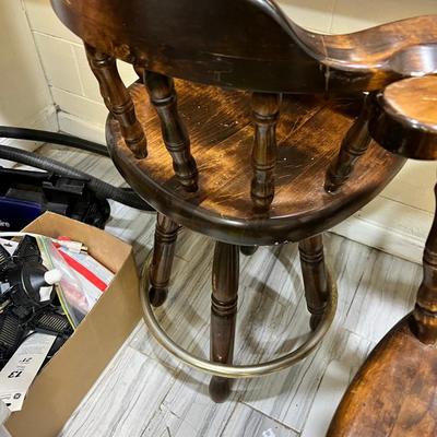 3 Oak Captain's Barrel back bar stools