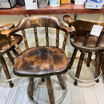 3 Oak Captain's Barrel back bar stools