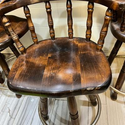 3 Oak Captain's Barrel back bar stools