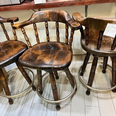 3 Oak Captain's Barrel back bar stools